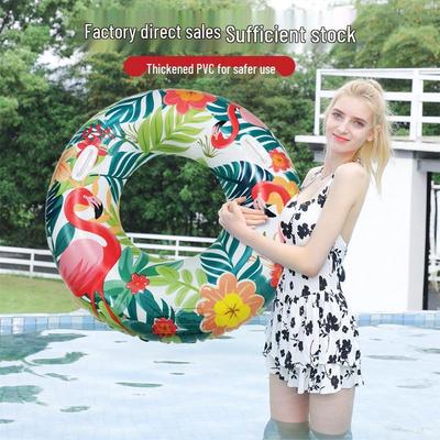 Eco-Friendly Flamingo Leaf PVC Swimming Ring with Handle for Kids