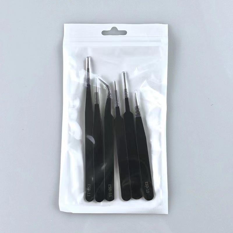 Black Anti-static Stainless Steel Bent Tip Tweezers Set for Nail Art, Journaling, and Household Use