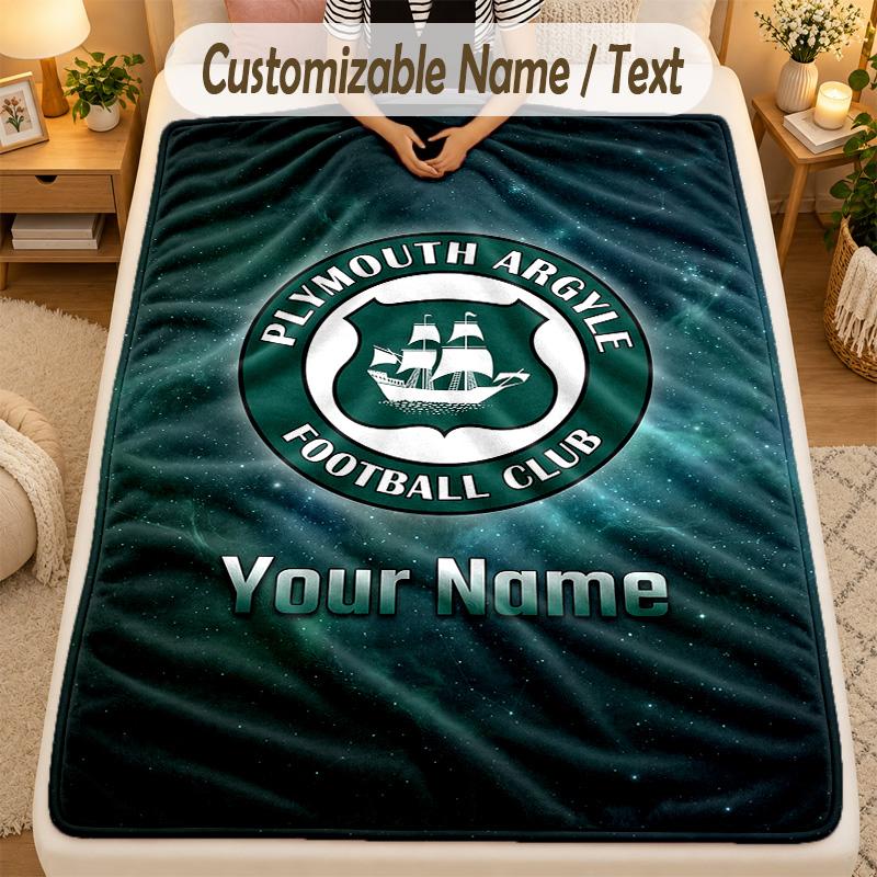 Flannel BlanketPlymouth Argyle FC Custom Name Text Personalized Soft Warm Throw Blanket Home Decor Gift