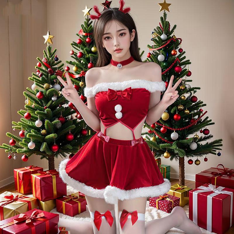 Sex Underwear Sexy Tube Top Plush Christmas Dress Flirting Cosplay Pure Desire Buttocks Short Skirt Sex Dress