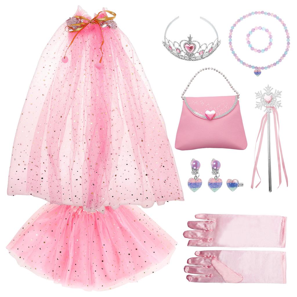 Princess Dress up Set Easy Wearing Glittering Girl Cape Skirt Necklace Role Play Game Birthday Cosplay Party for Cosplay Party