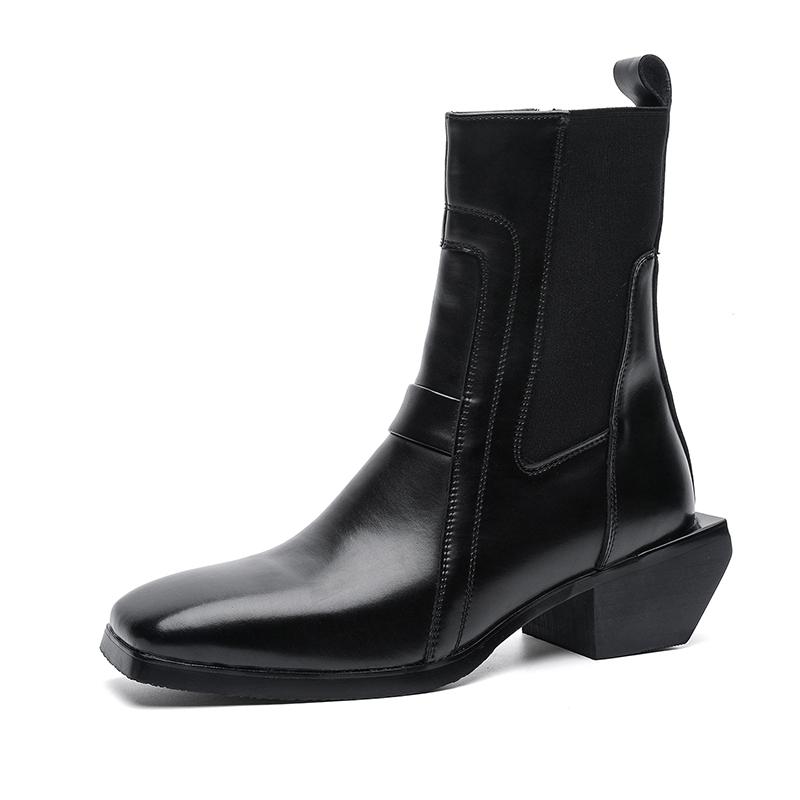 Men Chelsea Ankle Boots Square Toe Leather Look Casual Dress Boots Outdoor Walking Autumn Winter Work Shoes Comfortable Footwear 38