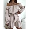 2025 European and American Fashion Casual Solid off-Shoulder Waist Hugging One piece Dress Women clothing