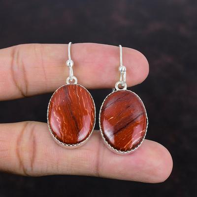 Röd ormskinnspjaspis Örhänge Ädelstensörhängen Antika Smycken Handgjort Örhänge 925 Sterling Silver Örhänge Gåvor Till Mamma Helt Nya Smycken
