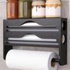 M-Modern-Kitchen Foil Dispenser With Paper Towel Holder, Bamboo Aluminum Foil And Plastic Wrap Organizer A