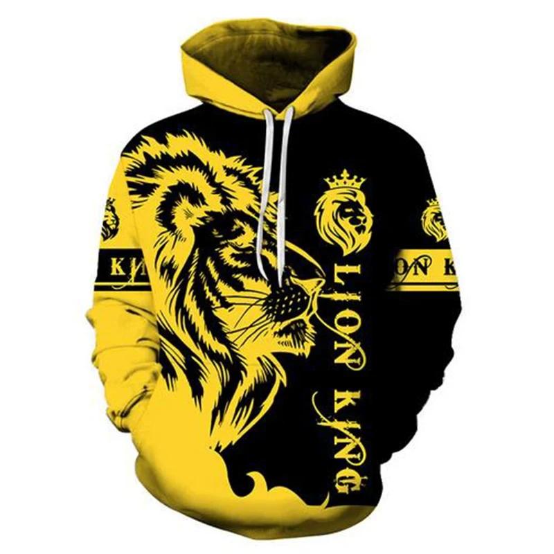 Cyberpunk Style 3D Printed Lion Hoodie Men's Fashion Animal Print Sweatshirt Casual Street Wear Pullover Tracksuit