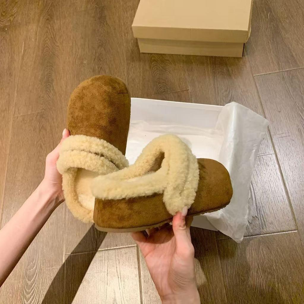 Retro Ken Mao Mao shoes autumn and winter warm plush bag head slippers Bo new heightening snow cotton slippers