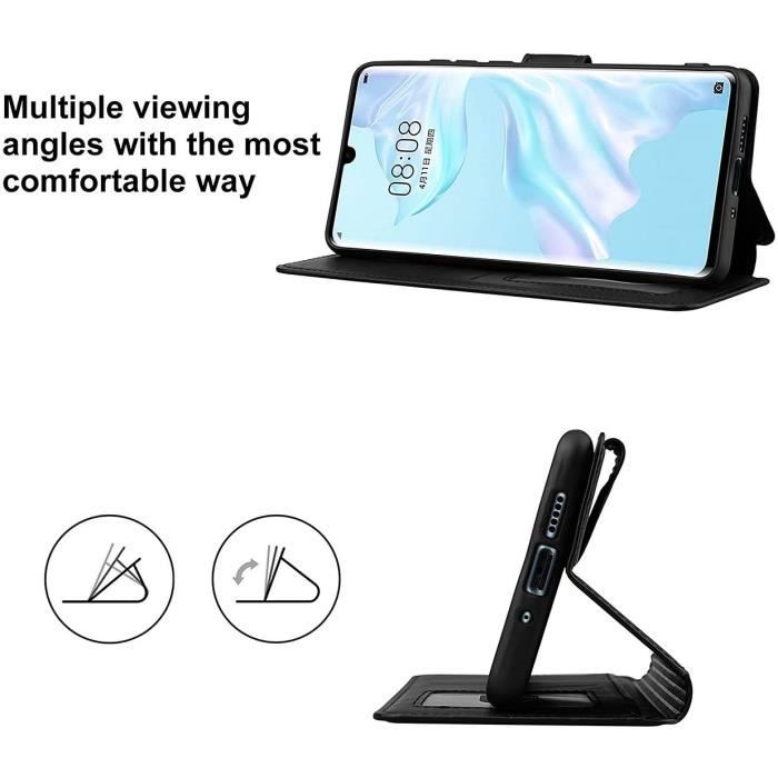 Coque - E.F.CONNECTION - Pour Huawei P30 Pro - Effet Cuir - 2 Verres Trempés - Grande Protection Intense