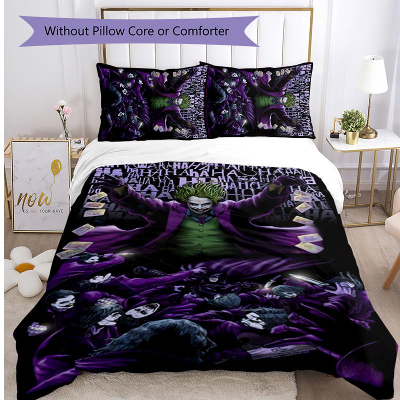 Joker Pattern Printed 3PCS Bedding Set, Soft Skin-Friendly Washable Duvet Cover & Pillowcases Set
