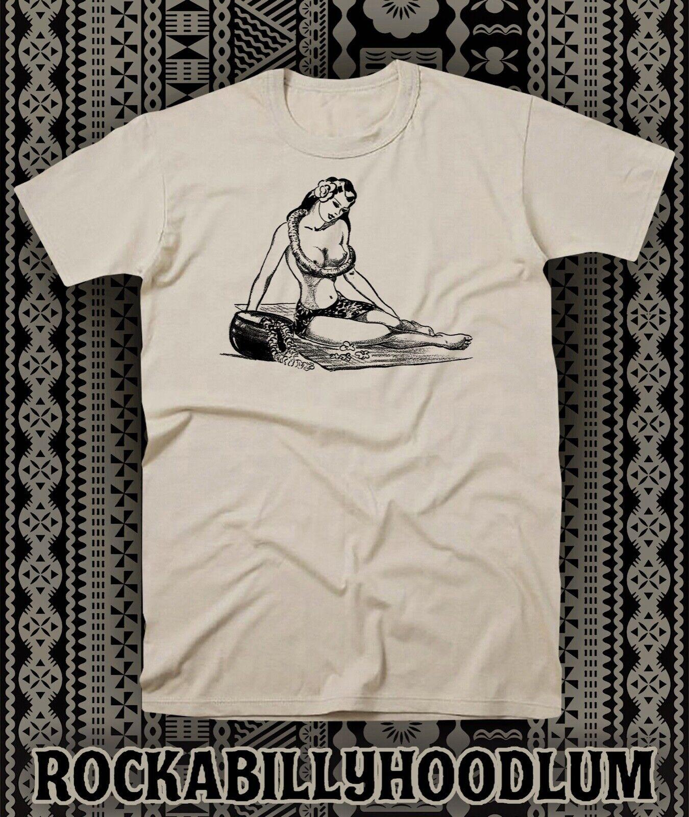 Retro Tiki Art Tee T Shirt Bar Mug Restaurant Hula Girl Pin Up Artwork 40s 50s S