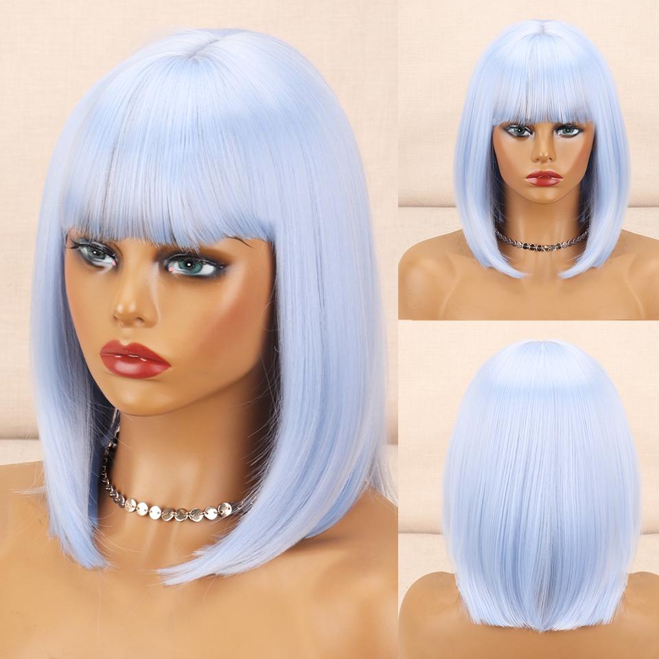 MISSQUEEN Synthetic Brown Gradient Bangs Bob Wig Shoulder-length Straight Wig Suitable for Female Role Daily Wig Heat-resistant Fiber