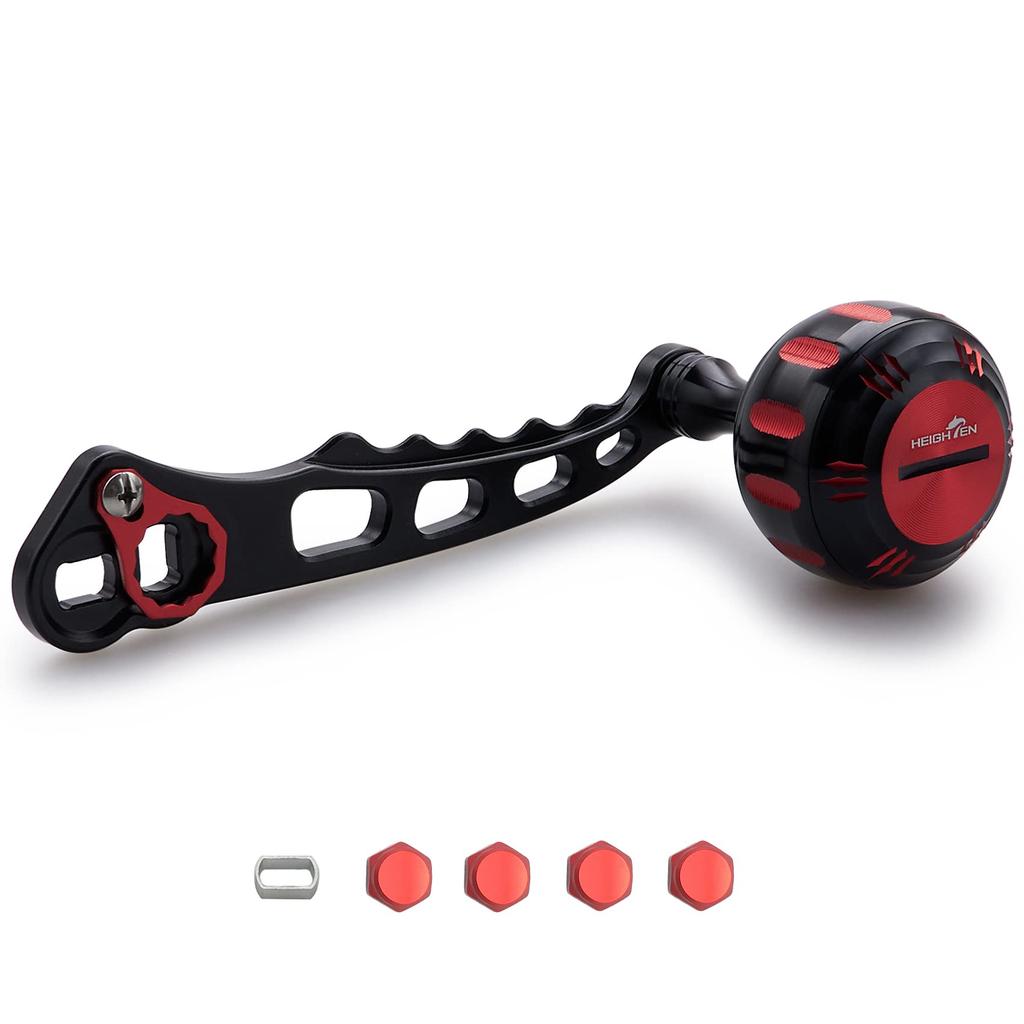 HEIGHTEN Reel Handle 4 Colors Abu Universal Baitcasting Reel Harmer Series 60/70/80/90mm Shimano, Daiwa, (60mm/70mm Variable, Black/Red) (181)