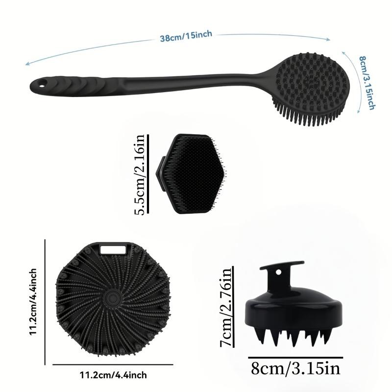 4PCS Long Handle Silicone Bath Brush Set for Body Back Face Gentle Exfoliating Massage Deep Cleaning with Non Slip Grip