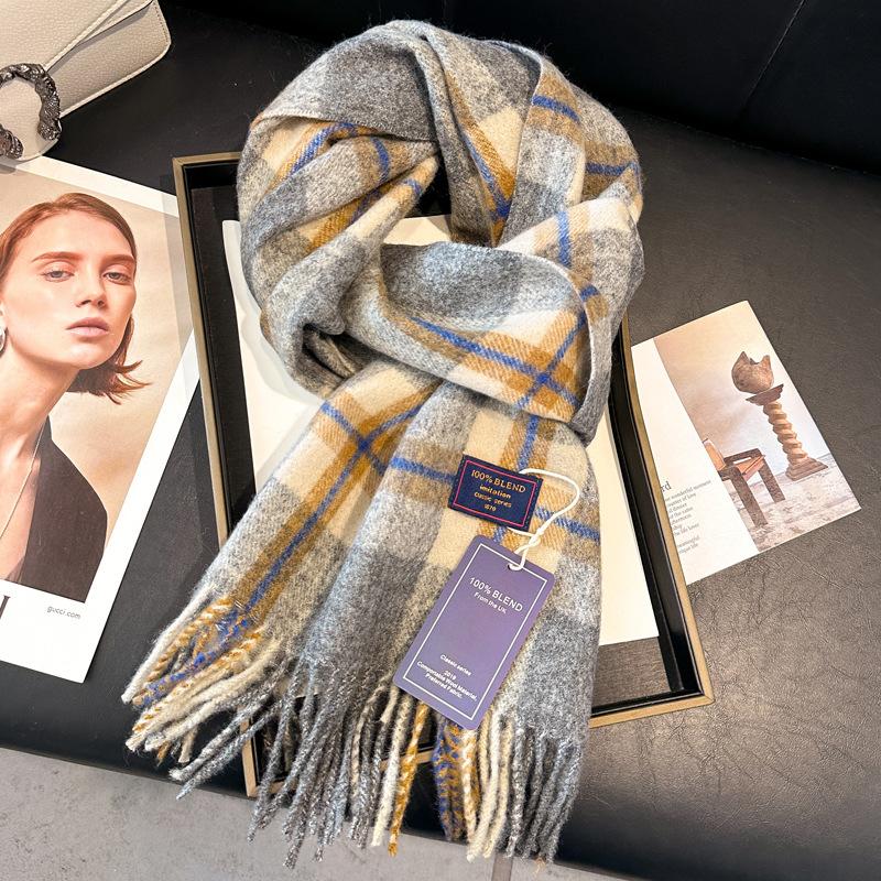 Wool Women Scarf Luxury Cashmere Winter Blanket Wraps Casual Plaid Print Pashmina Bufanda Travel Poncho Stoles Echarpe