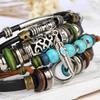 Ethnic Alloy Feather Pendant Cowhide Beaded Woven Bracelet