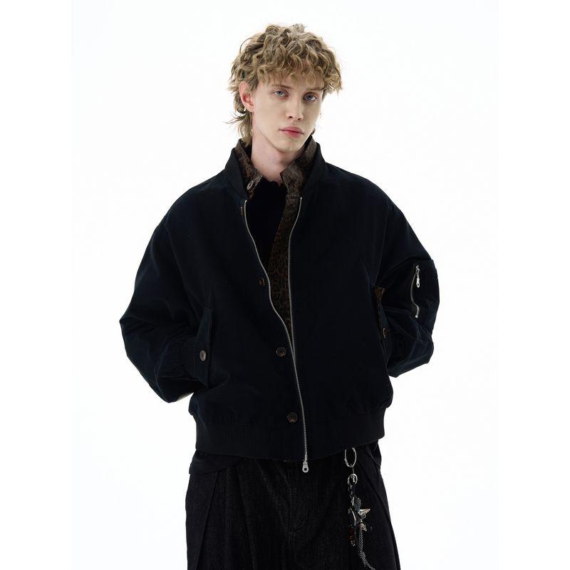 Kisko American Retro Heavyweight Leopard Print Patchwork Stand Collar Jacket for Men and Women, Stylish and Cool Silhouette, Autumn and Winter Coat