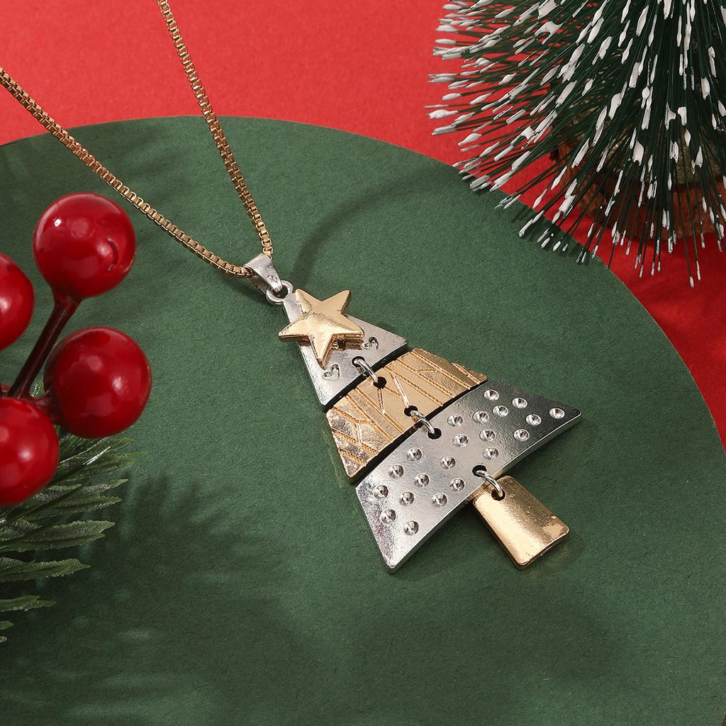 New Christmas Star Pine Tree Pendant Sweater Chain Design Sense Christmas Tree Necklace