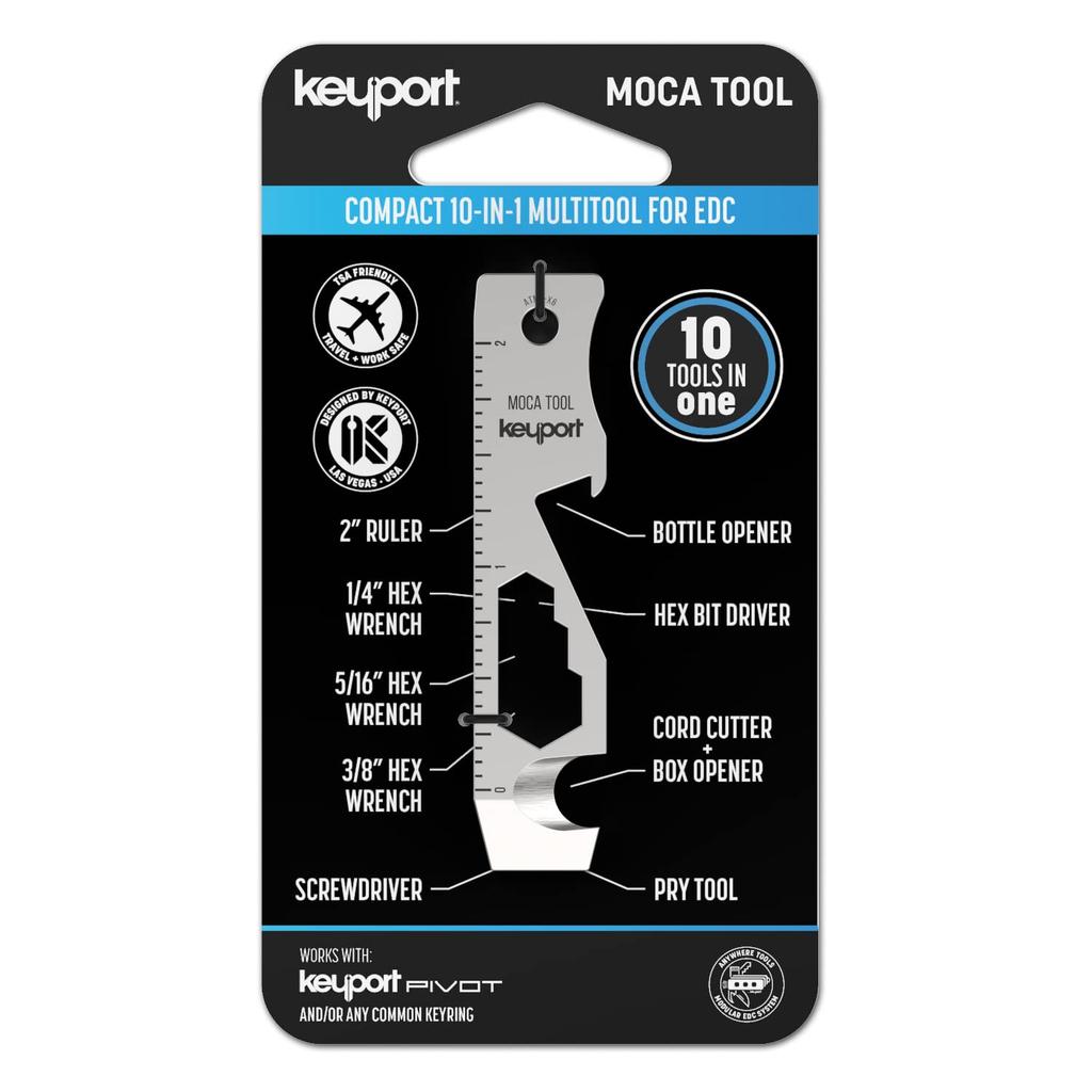 Keyport MOCA Key Tool Keychain Cord Box Scoring Hex Bit 3 TSA Keyport Pivot Keychain Size 10-in-1 Multi-Tool (Bottle Opener, Screwdriver, Cutter,