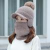 Dámská pletená čepice z králičí kožešiny, trendy studentská vlněná čepice s ochranou uší, venkovní ochrana proti chladu, teplá šála, samet