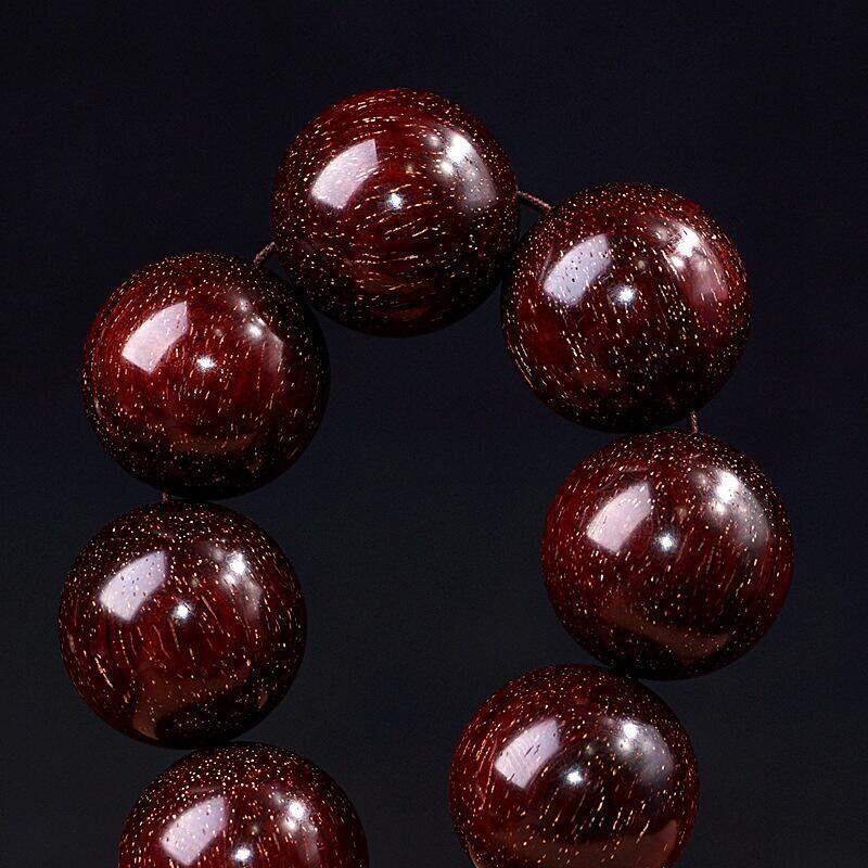 Herren Armband aus rotem Sandelholz mit goldenem Stern Agarholz Buddhistische Gebetsperlen