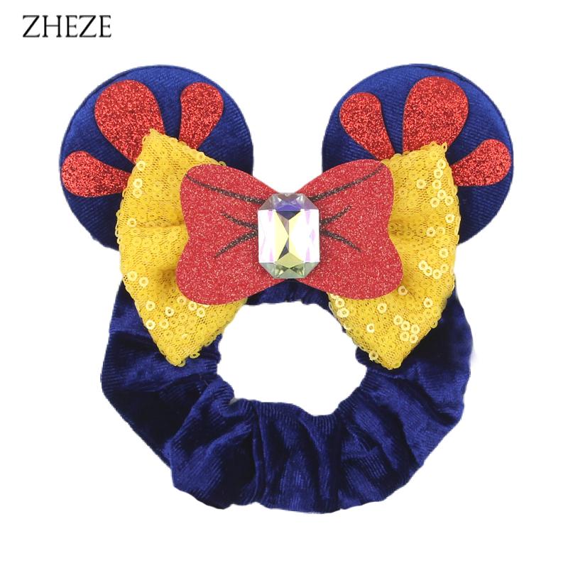 New Disney Mouse Ears Scrunchies Hairband Girl Ponytail Holder For Women Sequins Bows Headband  Women Trip DIY Accessories