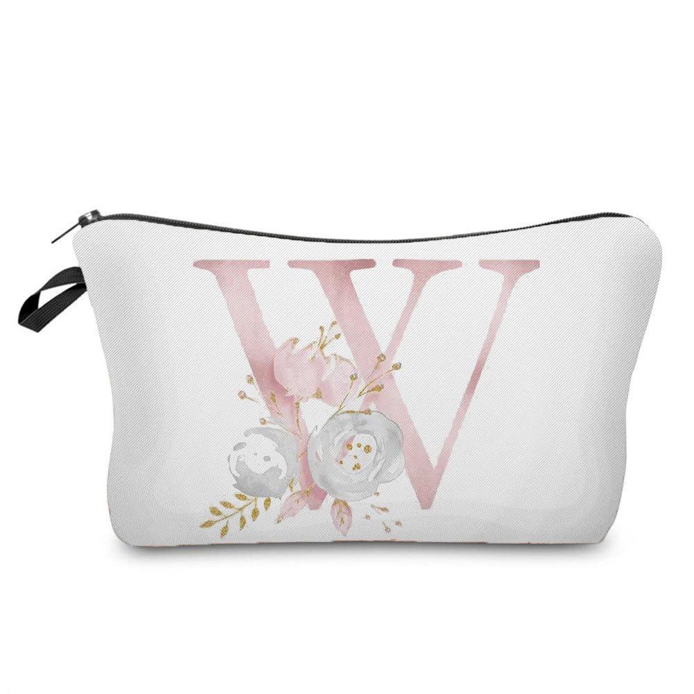 Women Flower Letters Print Cosmetic Bag Toiletries Organize Travel Storage Case 6686
