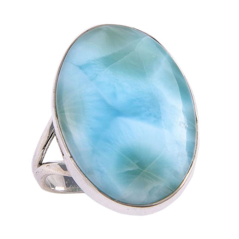 Anello in argento massiccio 925 con pietra preziosa Larimar della Repubblica naturale, misura 8,5 J2Y16