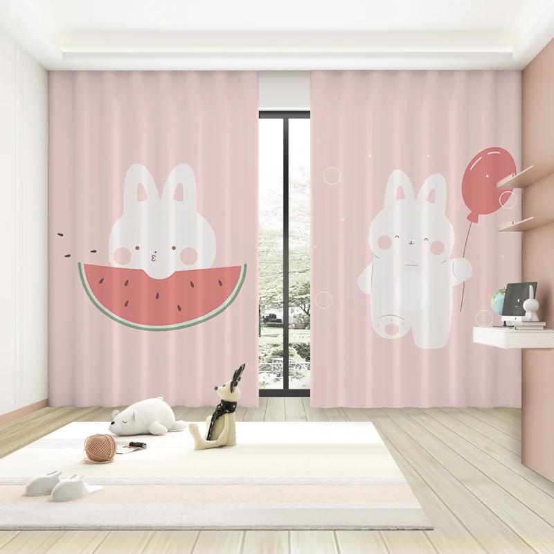 Cartoon Cute Rabbit Pattern High Blackout Curtains Children's Room Early Education Center Kindergarten Shading Drape New Style