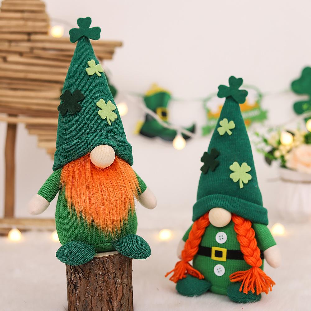 St. Patrick's Day Irish Guardian Saint Patrick Shamrock Knit Hat Couple Plush Dolls Party Decorations Home Desktop Decor