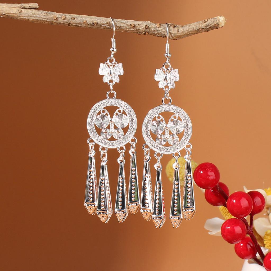 Turquoise Earrings Bohemian Drop Ear Earrings with Tassels, Geometric Alloy, Retro Style, Boastful Ear Accessories