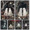 Dark Academia Flowers Ghost Woods Pumpkins Vintage Posters Prints Canvas Painting Wall Art Picture Gothic Halloween Spooky Decor