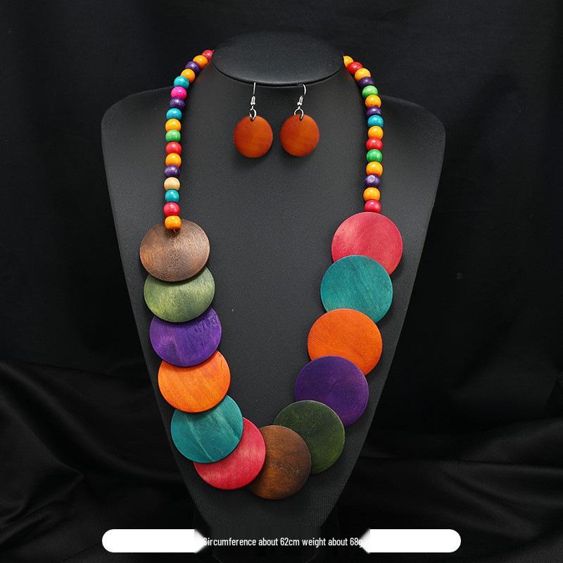 Handmade Bohemian Wooden Bead Necklace for Music Festivals and Vintage Style