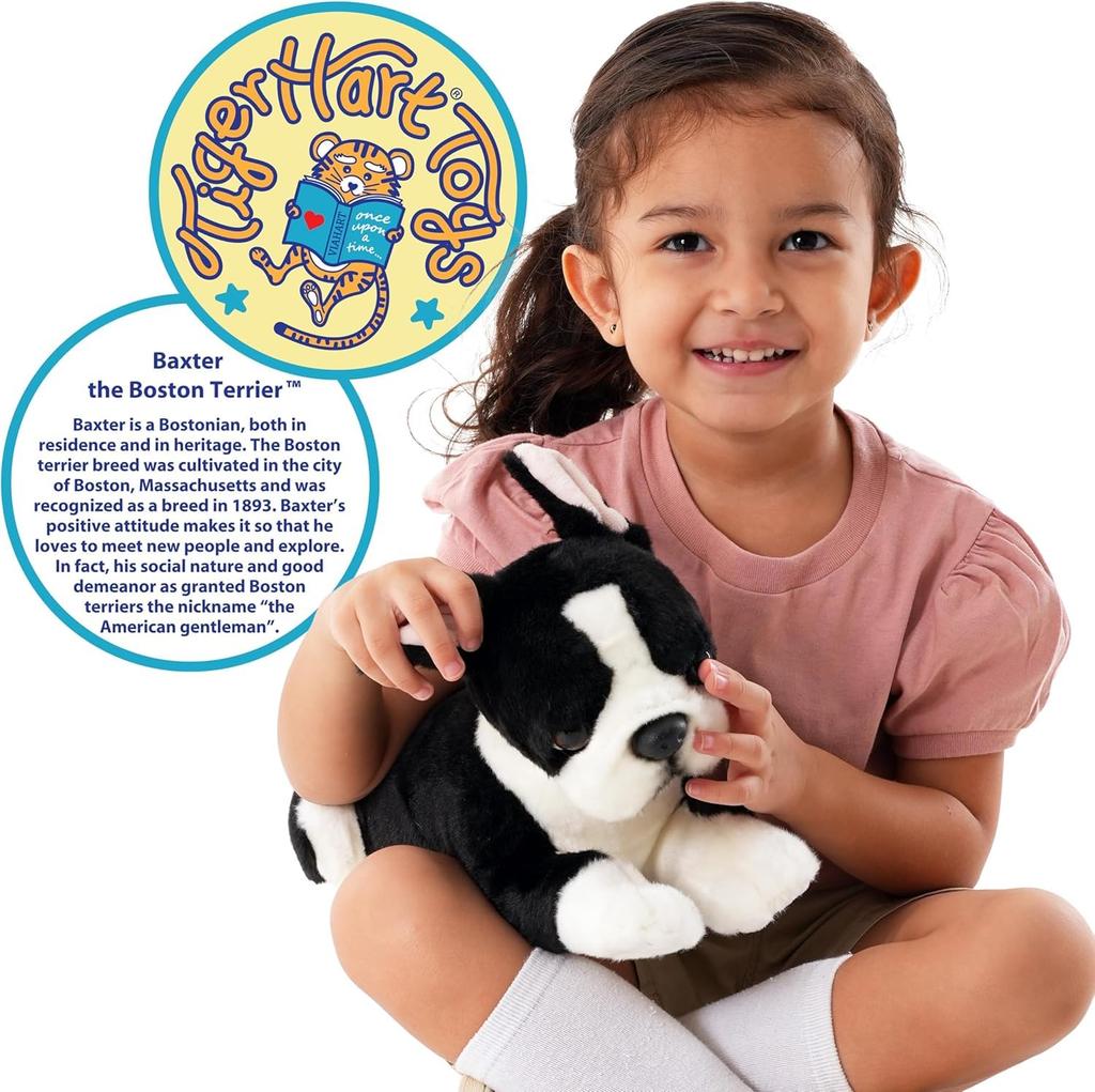 [VIAHART] Boston Terrier "Baxter" Plush Toy – Black & White, Size M (Approx. 30 cm), Soft Dog Plush, Machine Washable