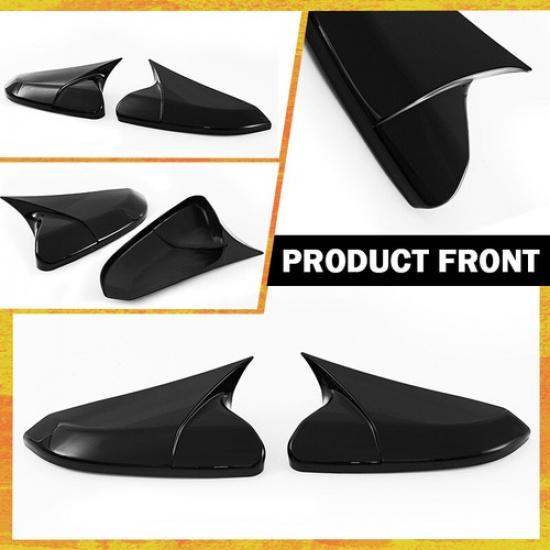 Pair Gloss Black OX Horn Rear View Mirror Cover Caps For Honda Civic 2016-2021