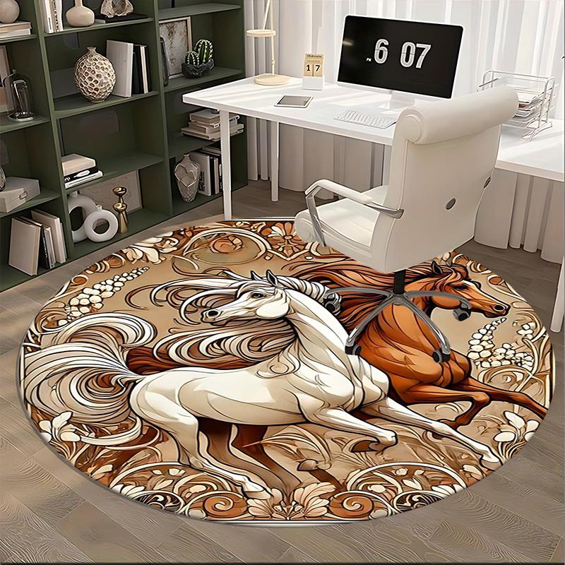 Horse Decor,Art Nouveau Pattern Chair mat Round Rug Office carpet, Non slip, Suitable for Living Rooms, Bedrooms decor.1205235a