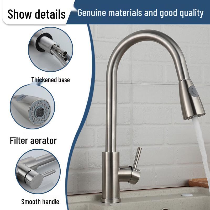 304 Stainless Steel Spring Pull-Out Kitchen Faucet