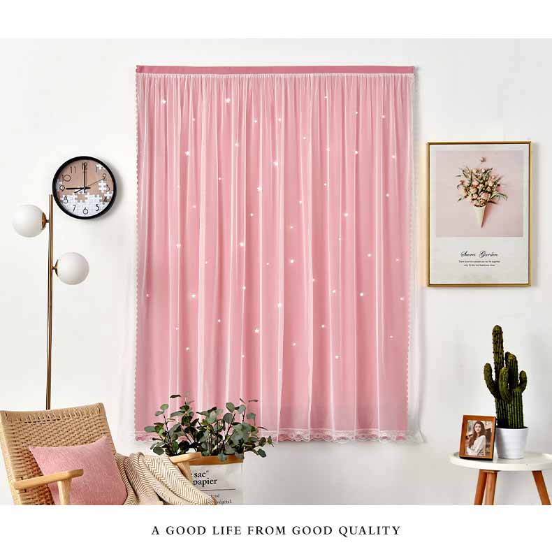 Be gręžimo dvigubo sluoksnio marlės sutankinti 95% užtemdantys užuolaidos su žvaigždučių išpjovomis - Magiški lipnūs langų užuolaidėlės namams/miegamajam