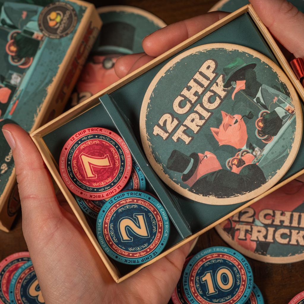 12 Chip Trick Board Game: Trick-Taking Blackjack