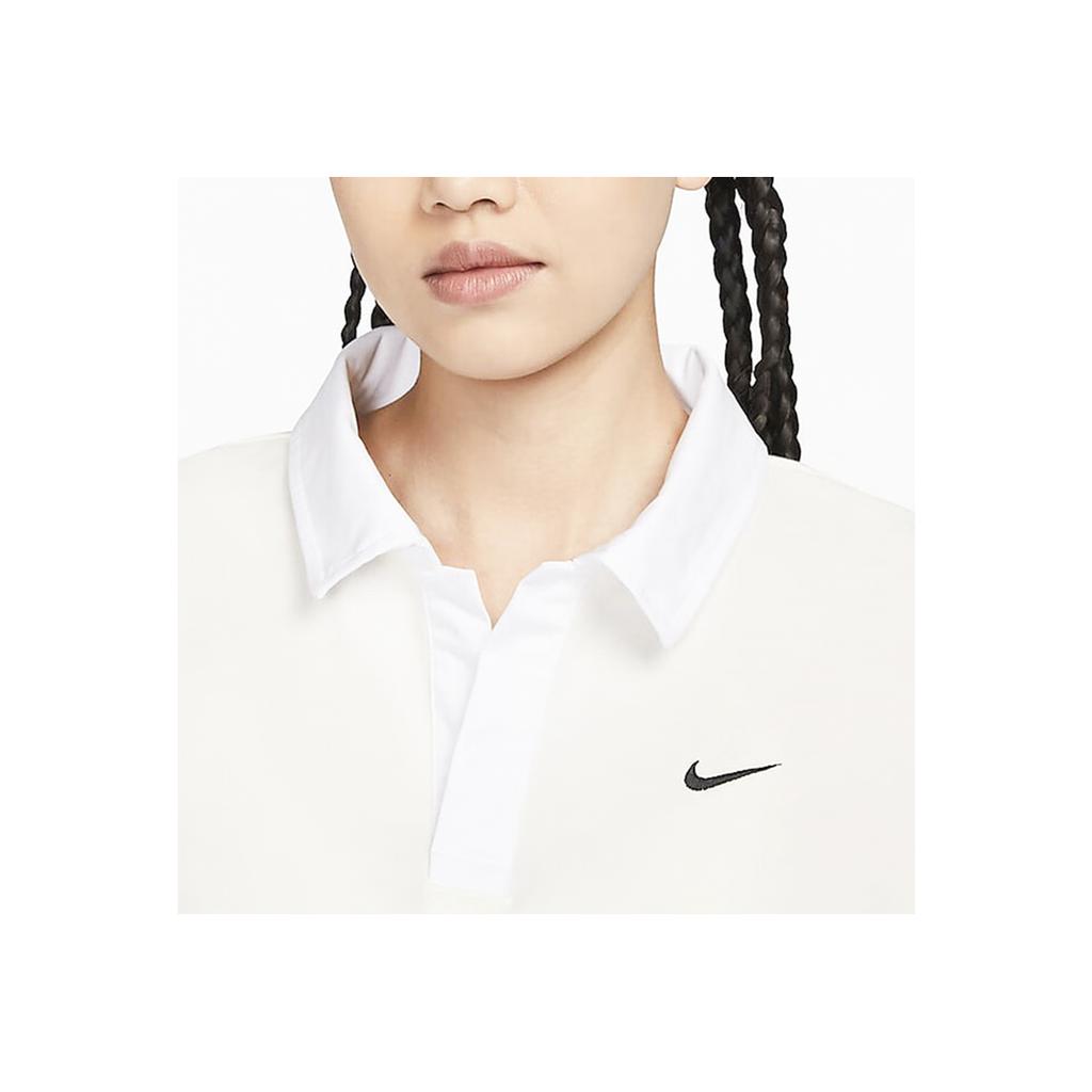 Nike Solid Color Polo Collar Loose Long Sleeve Drop Shoulder T-Shirt Women Tops White FB8721-133