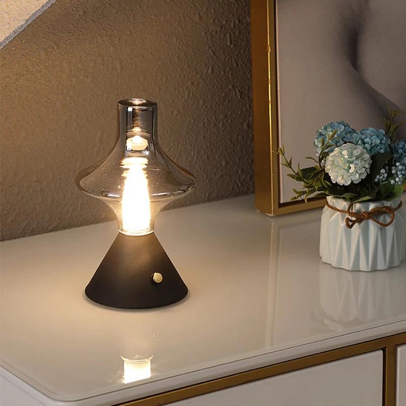 Oppladbart Led Nattlys Touch Soverom Nattlampe Soverom Studie Studie Nattbord Atmosfære Dekorasjon Glass Led bordlamper