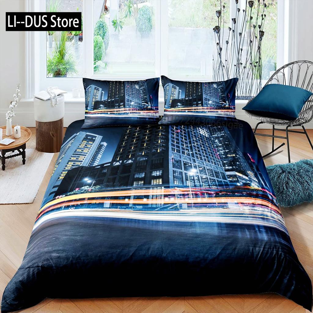 New York Duvet Cover Set, Skyline Print Decorative 3 Piece Bedding Set with 2 Pillow Shams, Twin Full Queen King Size Room Decor