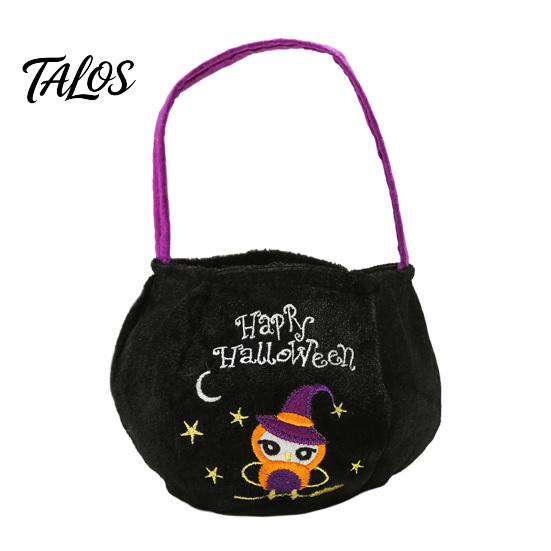 Halloween Süßes oder Saures Eimer, 9,8x5,9 Zoll Kürbis Hexe Schwarze Katze Plüsch Tragetasche, Weicher Süßigkeitenkorb mit Griff für Halloween Party Mitgebsel