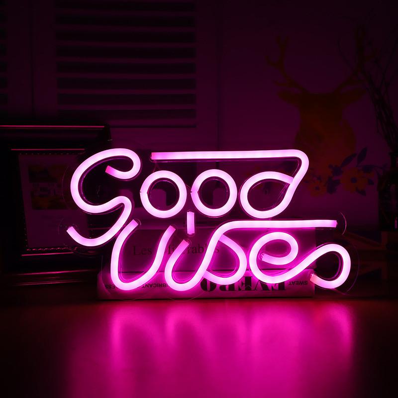 Vibes Good Neon Sign Led Word Usb Light Acrylic Lamp Bedroom Bar Decor Party