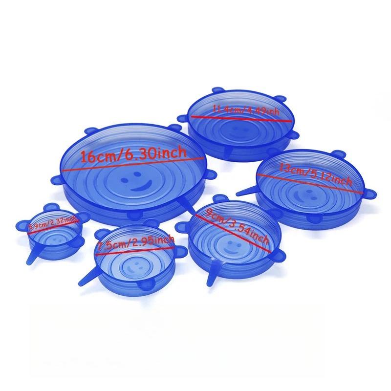 6 Bucăți Capac Elastic Silicon Universal Ambalare Alimente Capac Etanș Extensibil pentru Bol Vas Farfurie Capac Reutilizabil Păstrare Prospețime Alimente 6 Mărimi