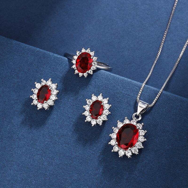 Modrá Červená Žlutá Zelená Fialová Zirkon Královská Koruna Náhrdelník Set Prsten Náušnice Přívěsek Žena