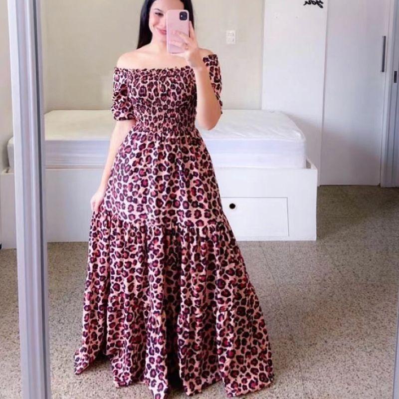 2025 Cross-Border New off-Shoulder Floral off-Shoulder Long Print Dress Women's Fashion Gradient Color Long Skirt