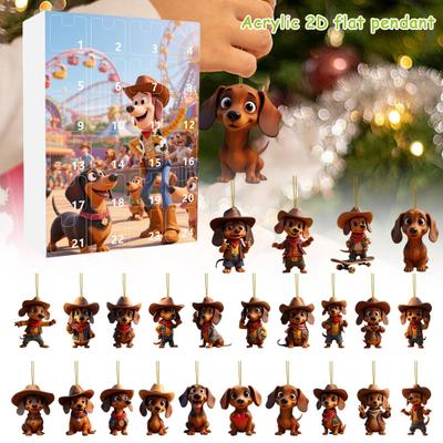 Dachshund Dog Advent Calendar 2025 24 Days Christmas Countdown Calendar with 2D Acrylic Hanging Dachshund Ornaments for Xmas Tree Decor