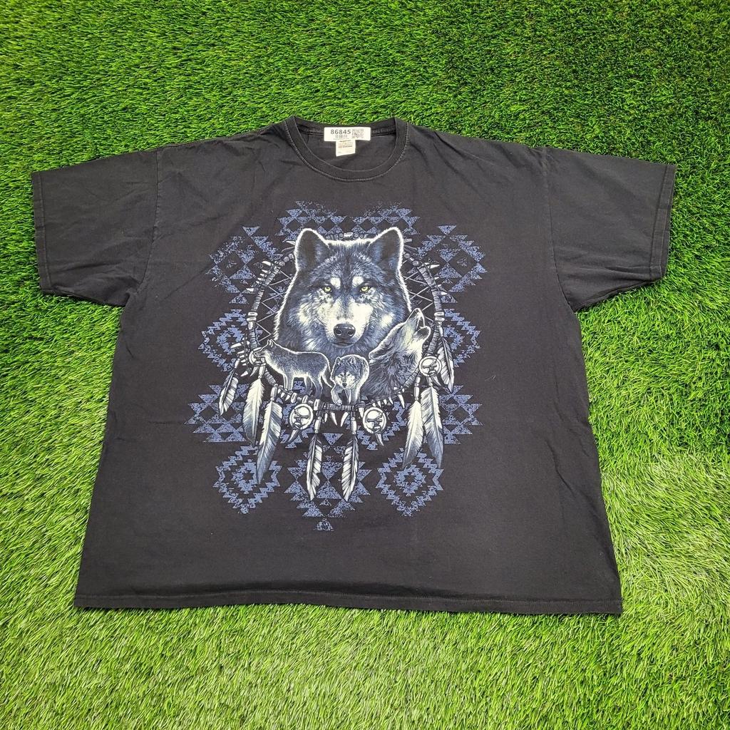 Vintage Y2K Native-American Wolf Shirt 2XL/3XL 27x29 Black