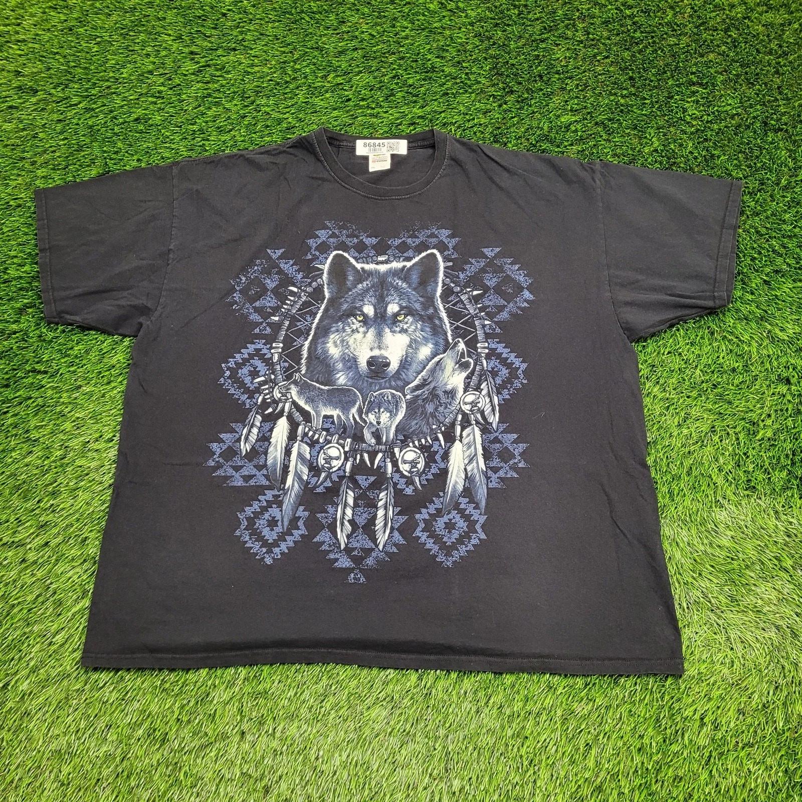 Vintage Y2K Native-American Wolf Shirt 2XL/3XL 27x29 Black XL