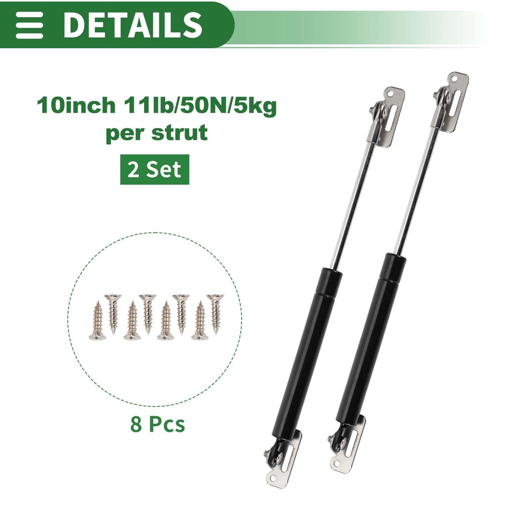 Motoforti Universal Lift Support Strut Shocks 10"/245mm 11lbs/50N/5kg Black, Set of 2